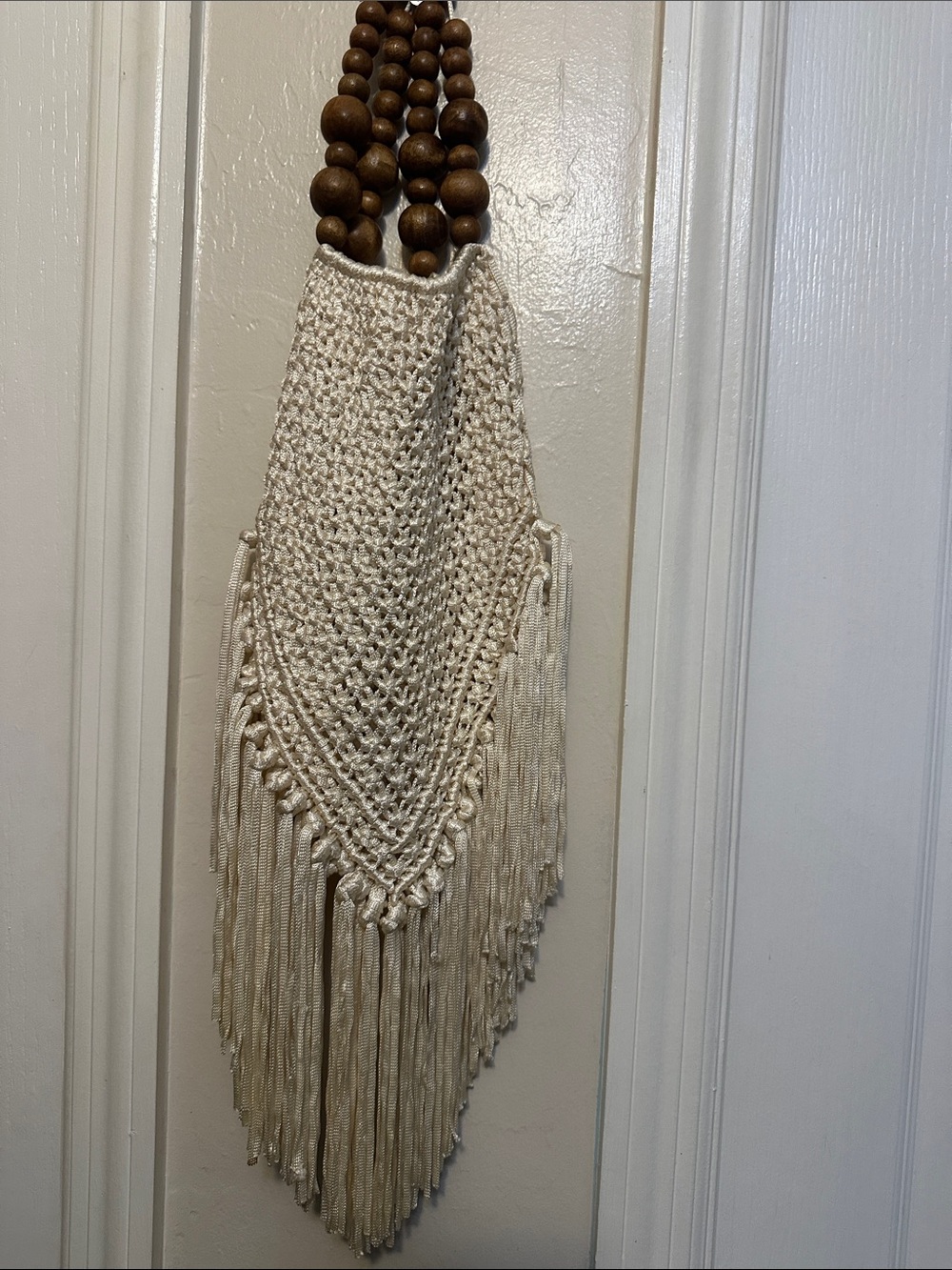 Handmade Macramé Fringe Hanging Bag in Cream